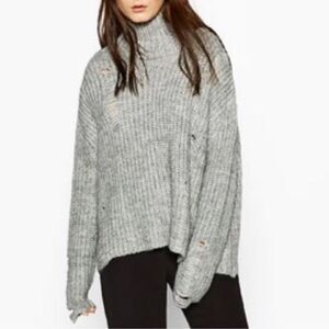 Zara Mock Neck Oversize‎ Slouchy Distressed Sweater Fisherman Core C20